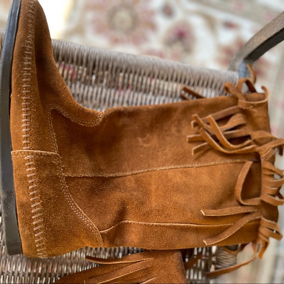 Minnetonka brown fringe suede mid calf boots vintage 90’s size 8.5 used - Picture 9 of 9